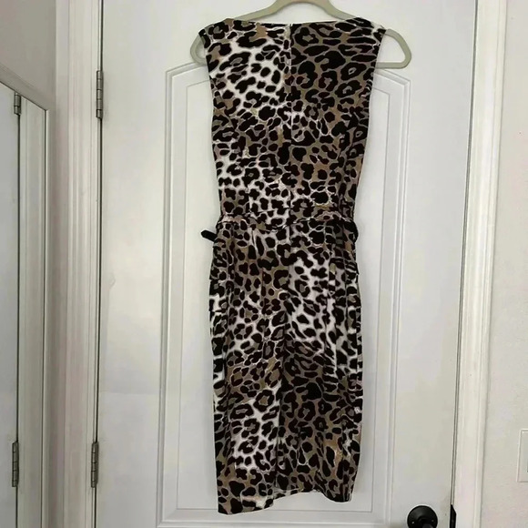 Cache Leopard Animal Print Rushed Sleeveless Sheath Dress Belted Sz 2 - Picture 6 of 9